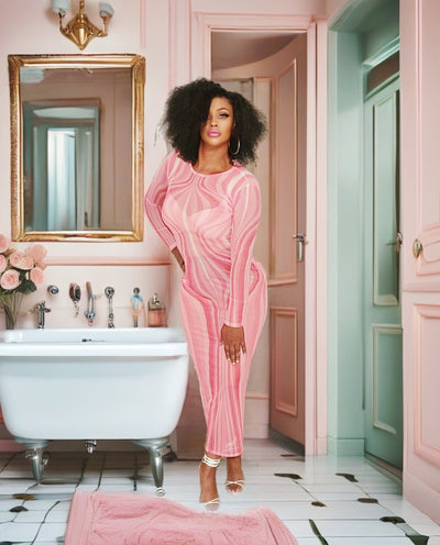 .  🌸 The "Opulent Wave" Mesh Maxi Dress 🌸