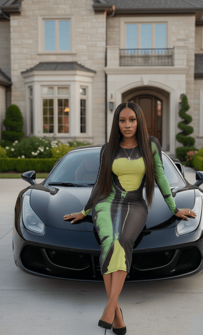 ⚡️ The "Electric Abstract" Mesh Bodycon Dress