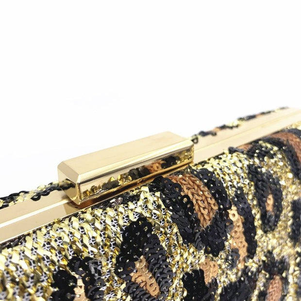 VINTAGE SEQUINS LEOPARD PRINT CLUTCH