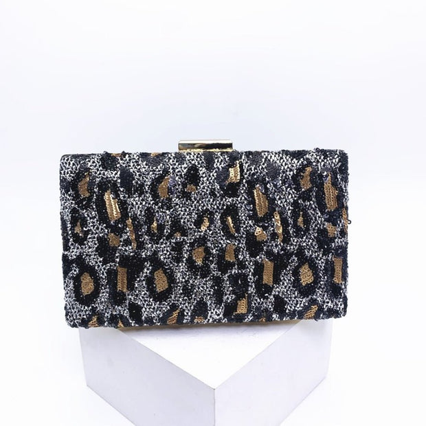 VINTAGE SEQUINS LEOPARD PRINT CLUTCH