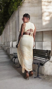 Top Ruched Ruffle Fringe Bodycon Midi Dress Clubwear