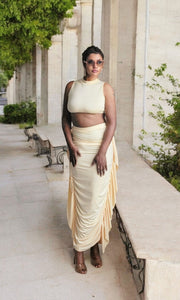 Top Ruched Ruffle Fringe Bodycon Midi Dress Clubwear