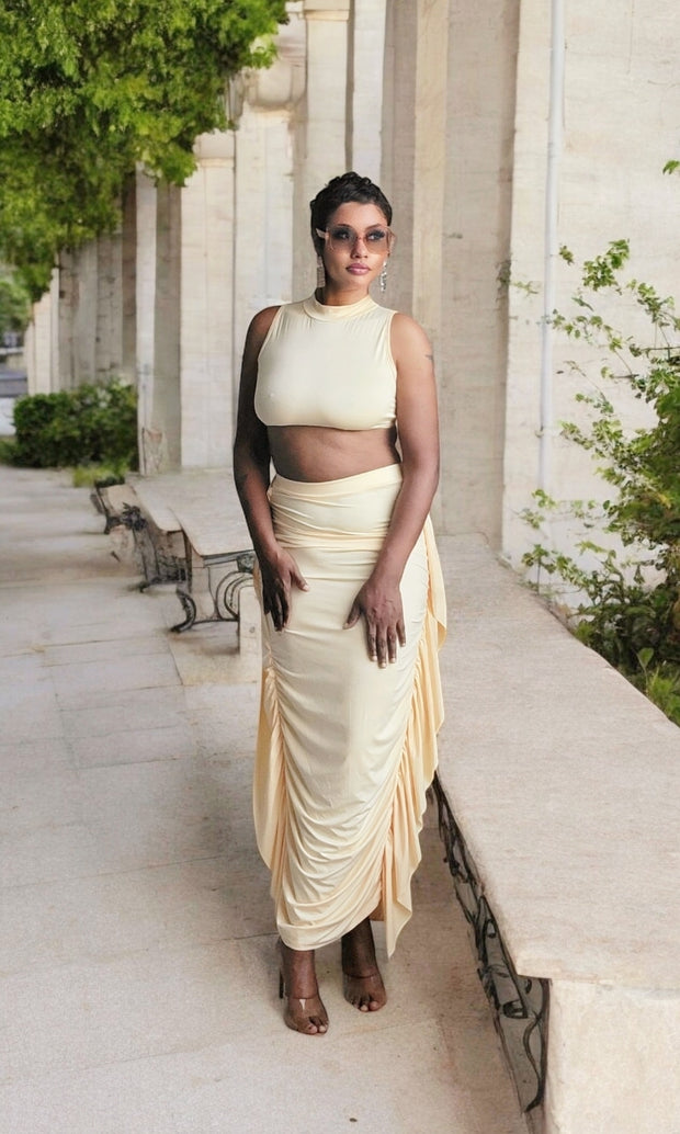 Top Ruched Ruffle Fringe Bodycon Midi Dress Clubwear