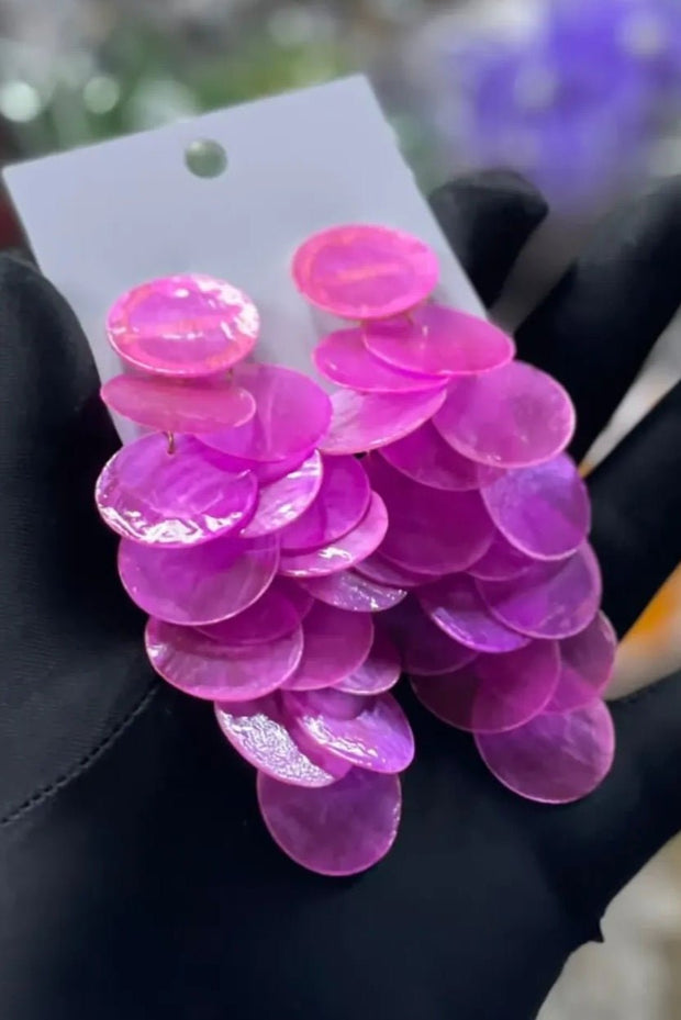 Deep Fuchsia Shell Disc Earrings
