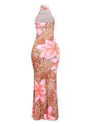 LEOPARD AND FLOWER HALTER MAXIE DRESS
