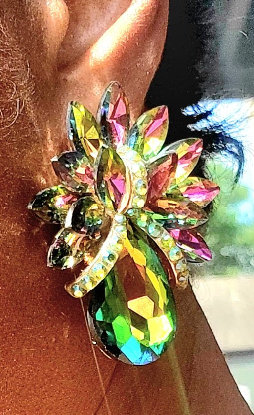 TEARDROP CLIP ON SPARKLING STONE EARRINGS