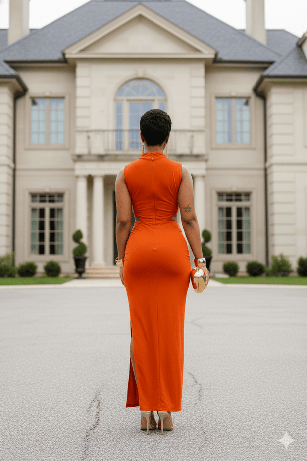🍊  The "Sunset Aura" Cutout Maxi Gown